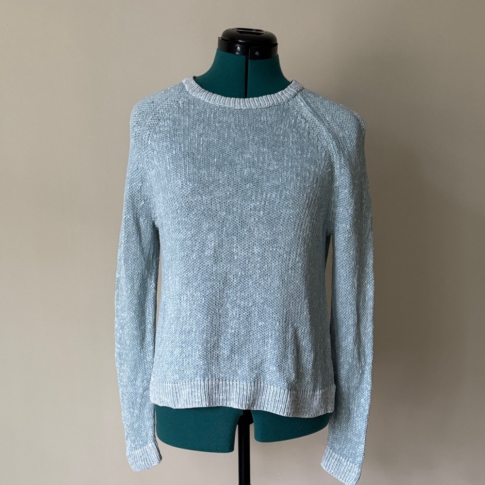 Eileen Fisher | Long Sleeve Organic Linen & Cotton Sweater in Blue | Size Sp